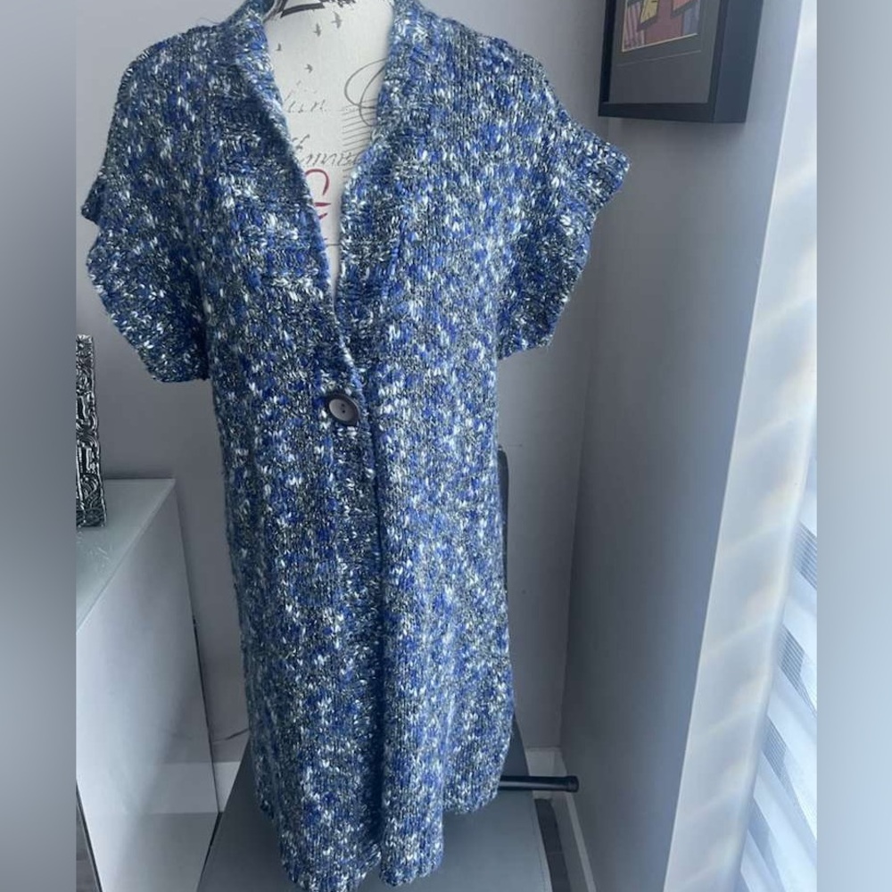 Style & Co Periwinkle Blend Mid Sweater Blue Gray Vest Coat Snap Button Size XL